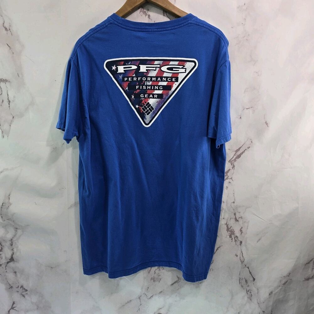 Columbia PFG T Shirt Mens XL Blue Tee Crew Neck Flag Red White Royal